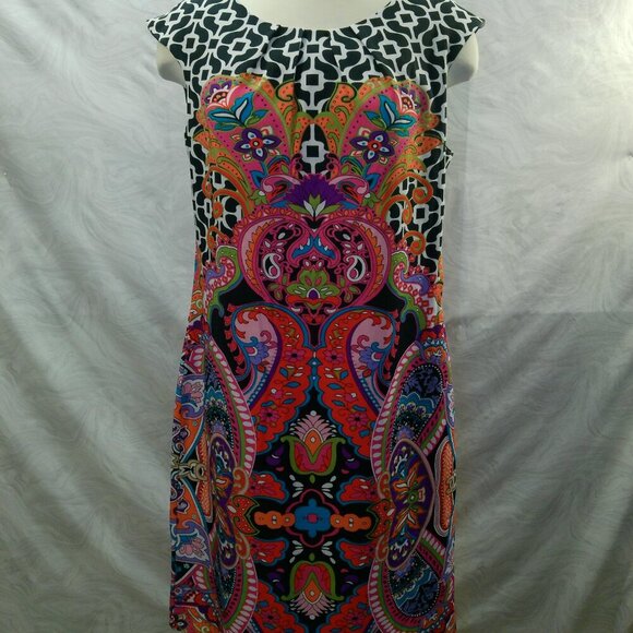 Voir Voir Womens Black White Multicolor Paisley Sleeveless Dress Size 10  (208) - Picture 1 of 16